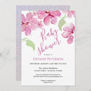 Tiger Lilly Clematis Pink Floral Baby Shower Invitation