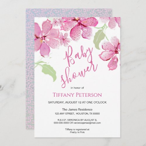 Tiger Lilly Clematis Pink Floral  Baby Shower Invitation