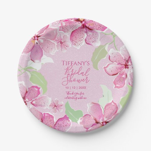 Tiger Lilly Clematis Pink Floral  Bridal Shower Paper Plates