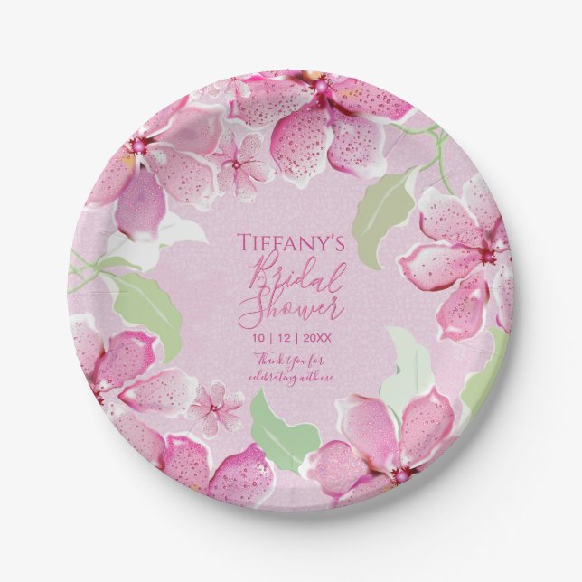 Tiger Lilly Clematis Pink Floral | Bridal Shower Paper Plates (Front)