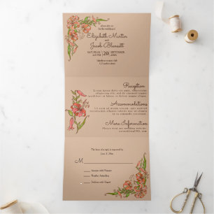 Tiger Lily All in One Wedding Tri-Fold Invitation