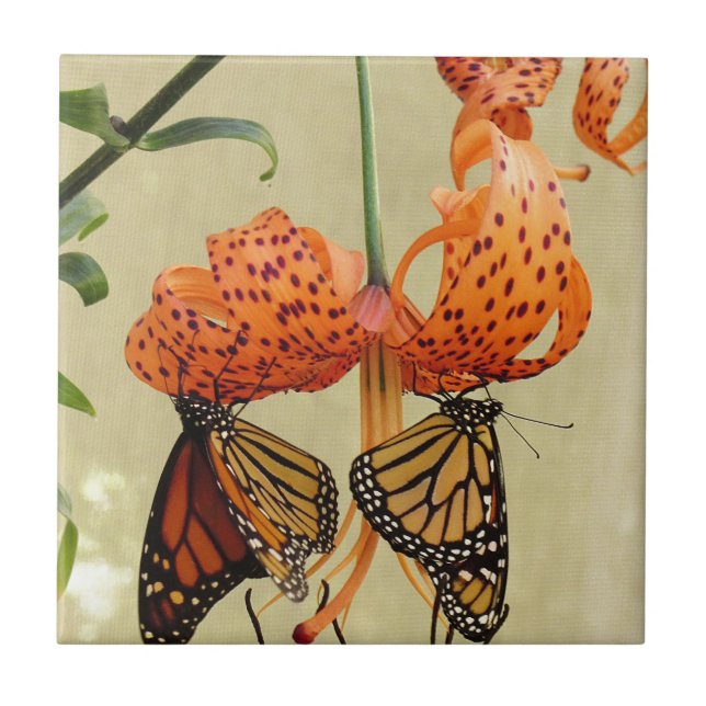 Tiger Lily and Monarchs Ceramic Tile (Front)