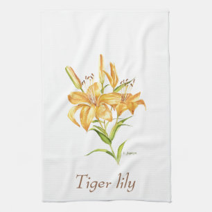 Tiger lily botanical floral watercolor  kitchen towel