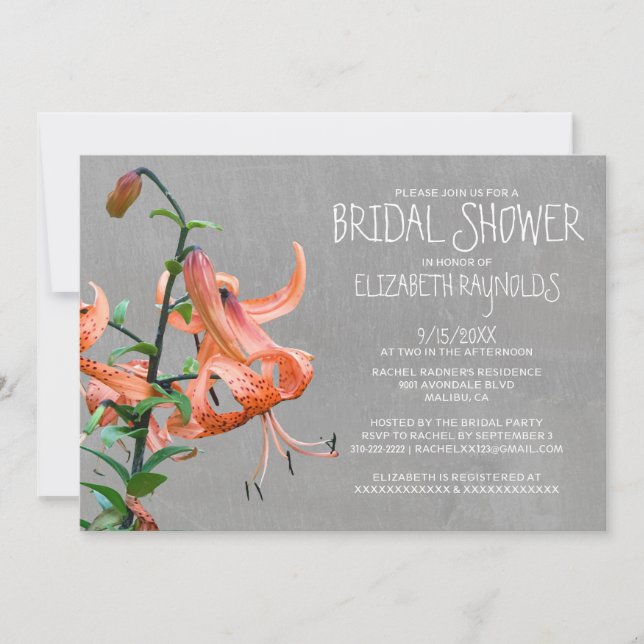 Tiger Lily Bridal Shower Invitations (Front)