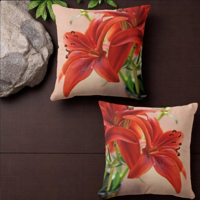 Tiger Lily Close Up Photograph Throw Pillow (front and back lily photograph pillow cover design)