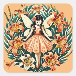 Tiger Lily Fairy Square Sticker