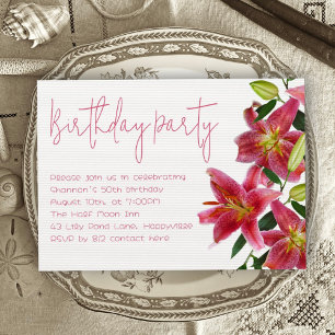Tiger Lily Flowers Adult Birthday Party Invitation