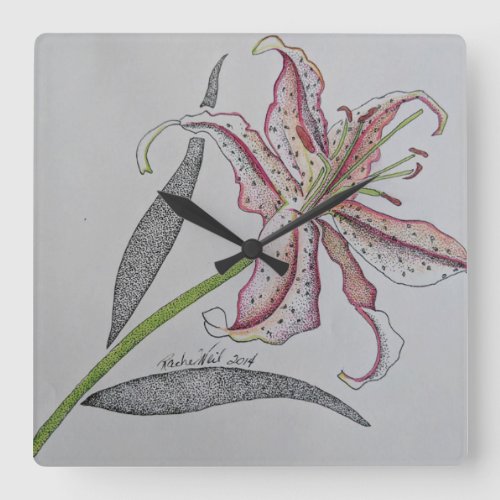 Tiger lily Lily plant Orange lily Orange flower Square Wall Clock
