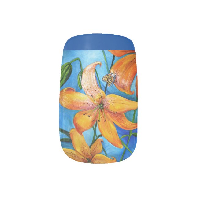 Tiger Lily Orange Floral Minx Nail Art (Left Thumb)