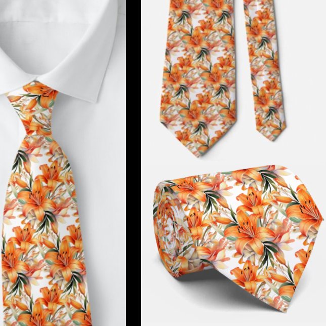 Tiger Lily Orange Stargazer Lily Lilies Neck Tie (Creator Uploaded)