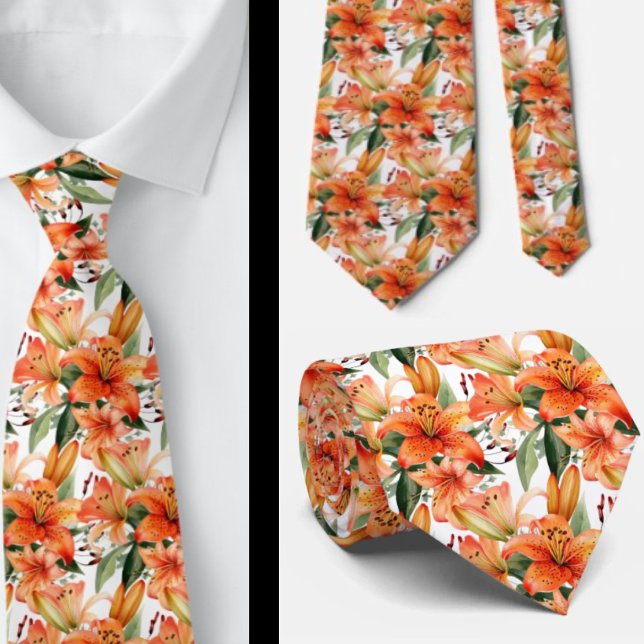 Tiger Lily Orange Stargazer Lily Lilies Neck Tie (Creator Uploaded)