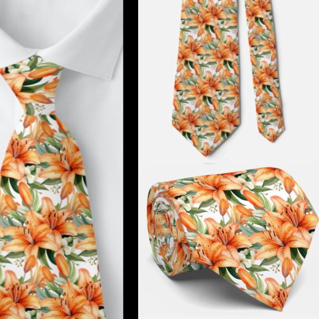 Tiger Lily Orange Stargazer Lily Lilies Neck Tie (Creator Uploaded)