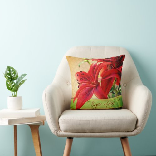 Tiger Lily Photo Front Monogram Template Back Throw Pillow