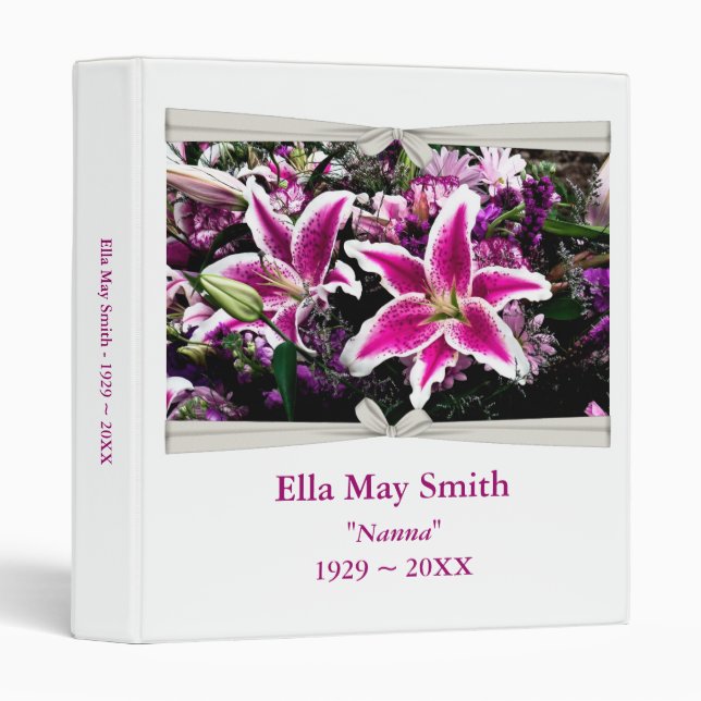 Tiger Lily Pink & White Photo Album 3 Ring Binder (Front/Spine)