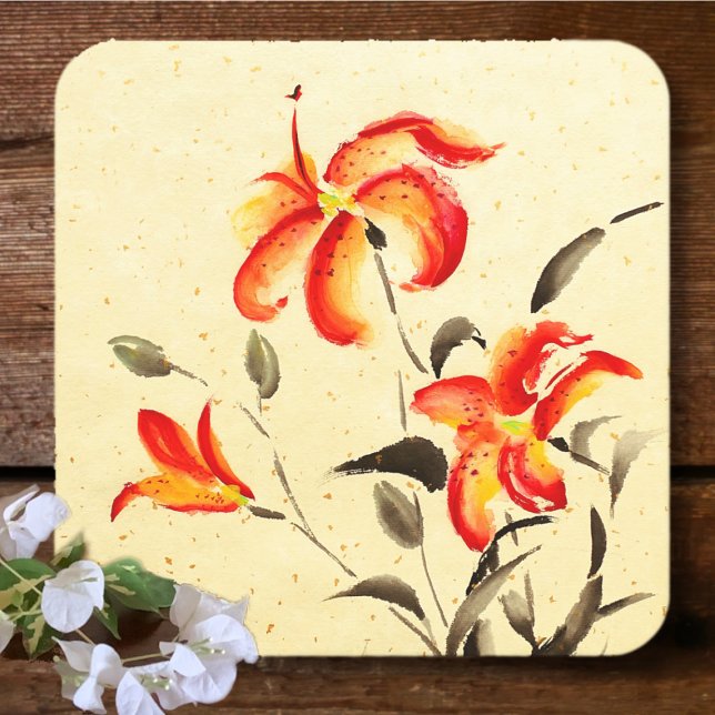 Tiger Lily - red Beverage Coaster (Creator Uploaded)