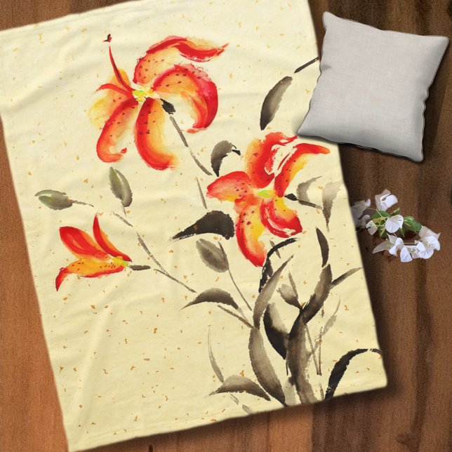 Tiger Lily - red Fleece Blanket (Creator Uploaded)