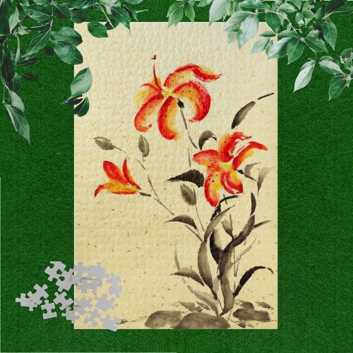 Tiger Lily _ red Jigsaw Puzzle