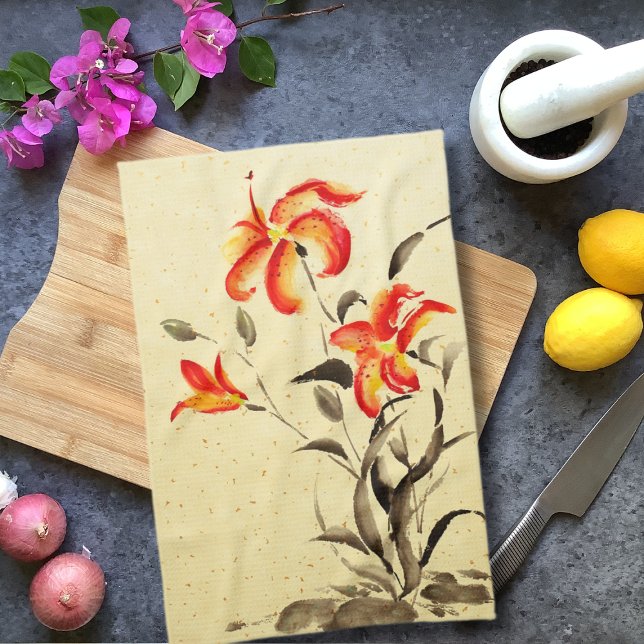Tiger Lily - red Kitchen Towel (Creator Uploaded)