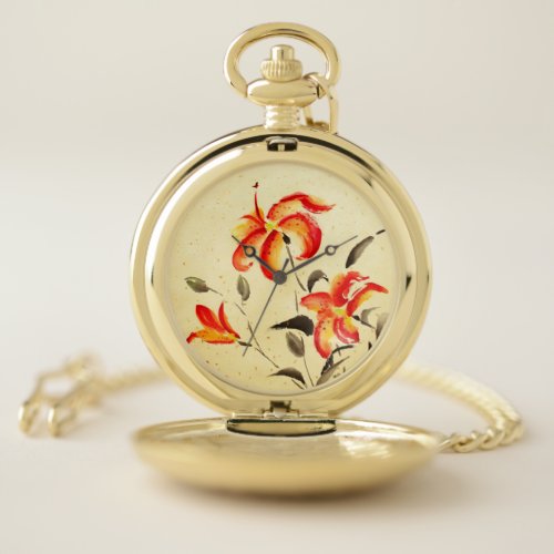 Tiger Lily _ red Pocket Watch