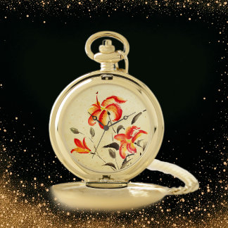 Tiger Lily - red Pocket Watch