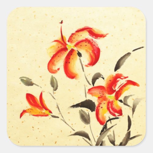 Tiger Lily _ red Square Sticker