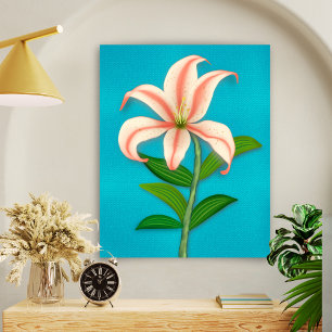 Tiger Lily Single Botanical Flower on Blue Poster