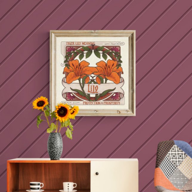 Tiger Lily Vintage Flowers Protection Prosperity Poster (White Lily Vintage Style Wall Art: These Lovely Flowers Mean Protection and Prosperity.)