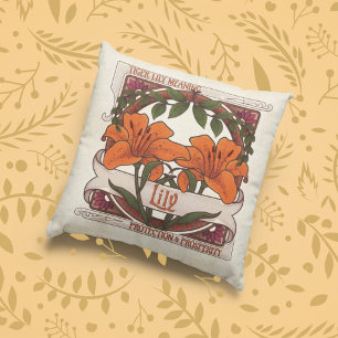 Tiger Lily Vintage Style with Orange Pattern Back  Throw Pillow