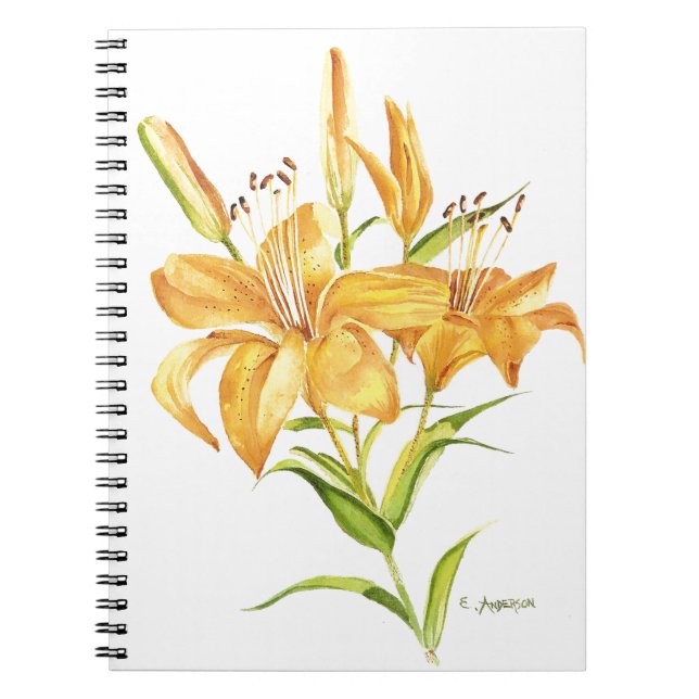 Tiger-lily watercolor flower notebook (Front)