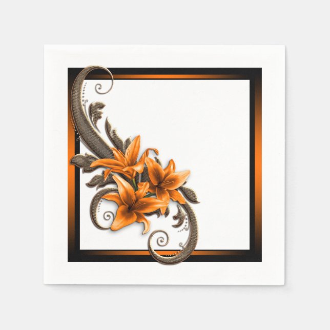 Tiger Lily Wedding Paper Napkins (Front)