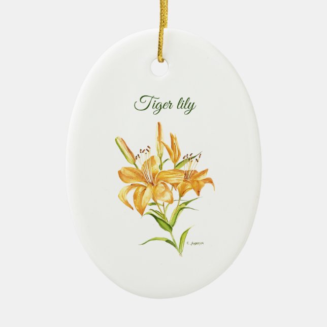 Tiger lily with flower meaning ceramic ornament (Front)