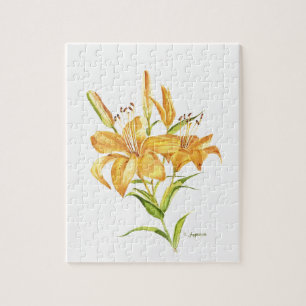 Tiger-lily yellow orange watercolor jigsaw puzzle