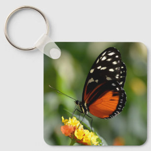 Tiger Longwing butterfly on flower Keychain