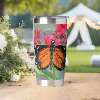 Tiger Longwing Resting on Red Flowers Insulated Tumbler