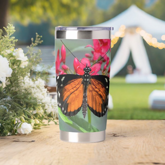 Tiger Longwing Resting on Red Flowers Insulated Tumbler (Wedding)