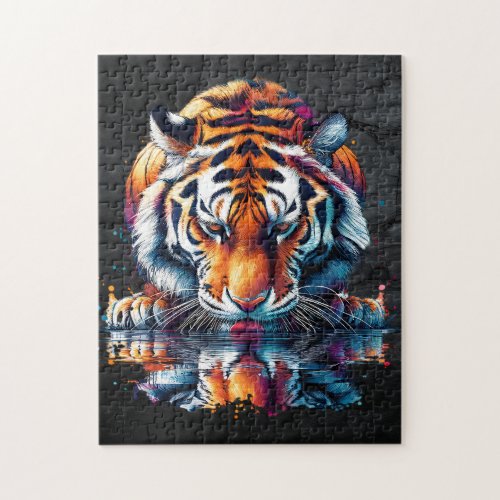 Tiger looking at Reflection in Water Jigsaw Puzzle