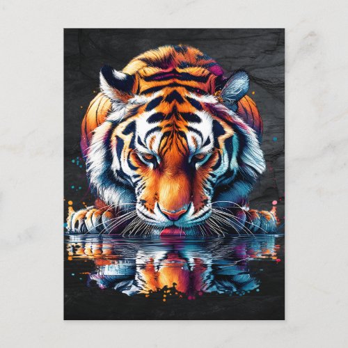 Tiger looking at Reflection in Water Postcard