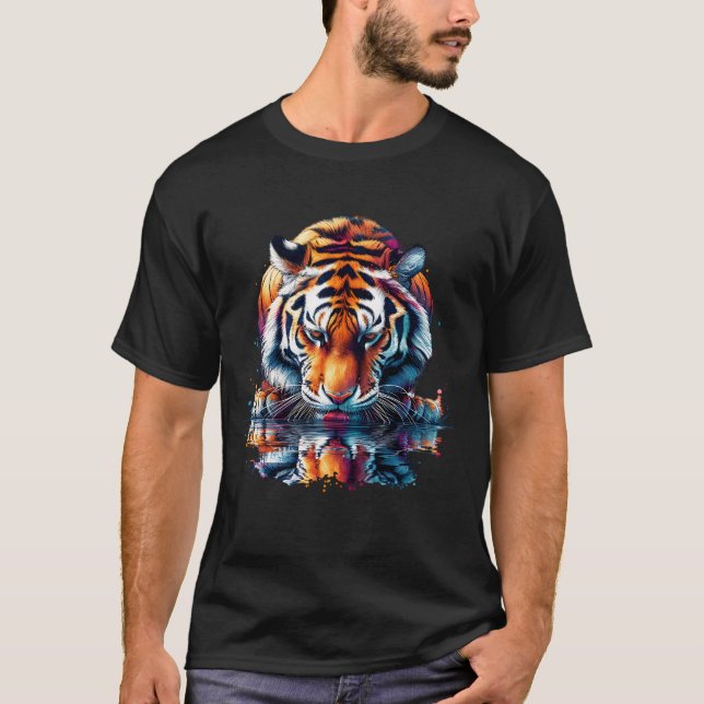 Tiger looking at Reflection in Water T-Shirt (Front)