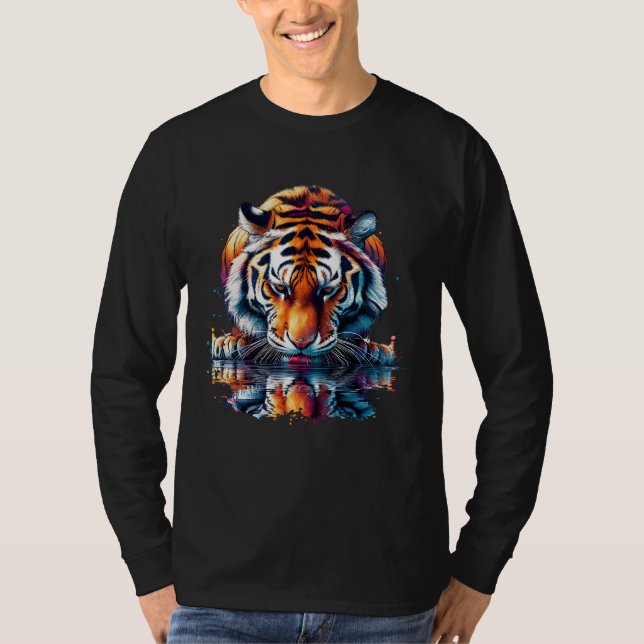 Tiger looking at Reflection in Water T-Shirt (Front)