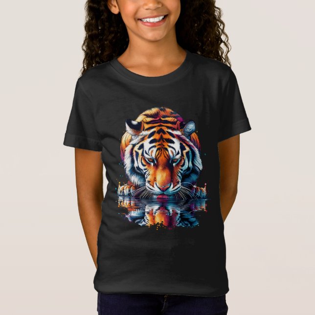 Tiger looking at Reflection in Water T-Shirt (Front)
