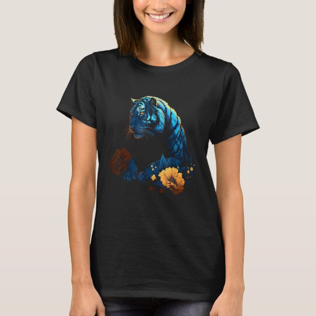 Tiger Lover Artwork Flower Animal Motif Tiger 14 T-Shirt (Front)