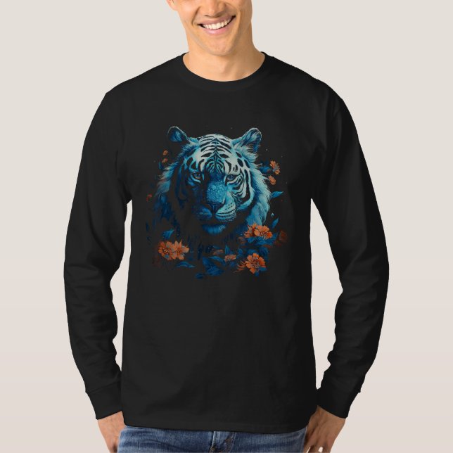 Tiger Lover Artwork Flower Animal Motif Tiger 1 T-Shirt (Front)