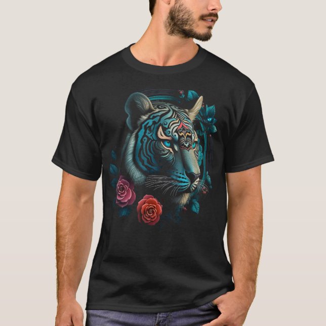 Tiger Lover Artwork Flower Animal Motif Tiger 7 T-Shirt (Front)