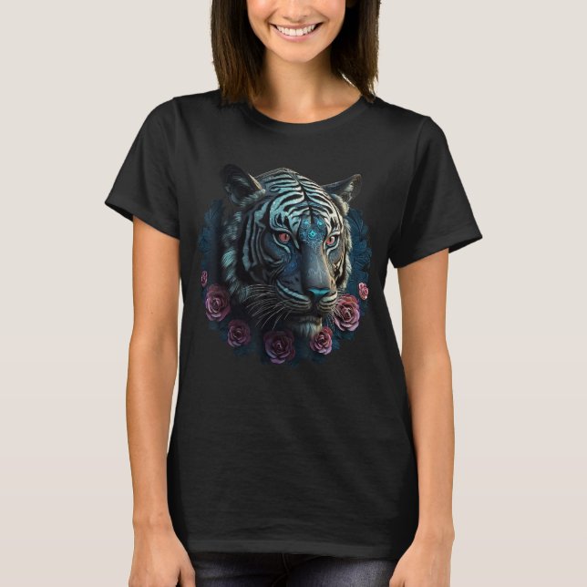 Tiger Lover Artwork Flower Animal Motif Tiger 8 T-Shirt (Front)