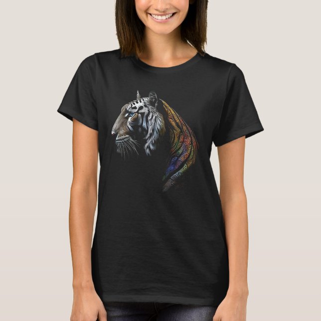 Tiger Lover Artwork Mandala Animal Motif Tiger T-Shirt (Front)