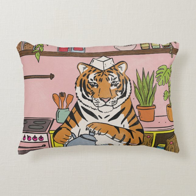 Tiger Making Tea Accent Pillow (Front)