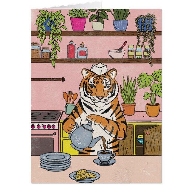 Tiger Making Tea Card (Front)