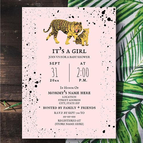 Tiger Mama Pink Girl Baby Shower Invitation