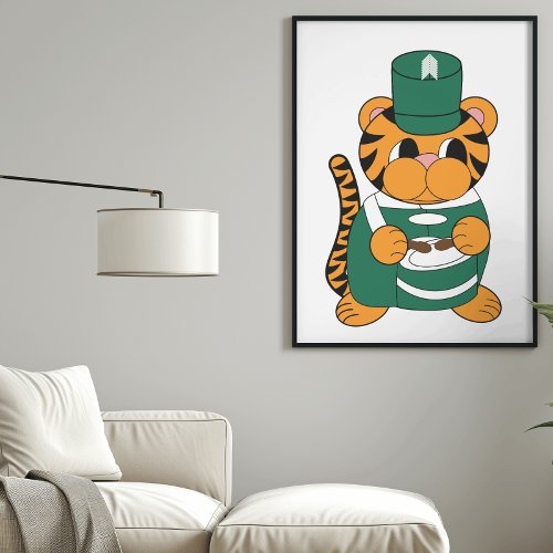 Tiger Marching Band Drummer Green and White Poster