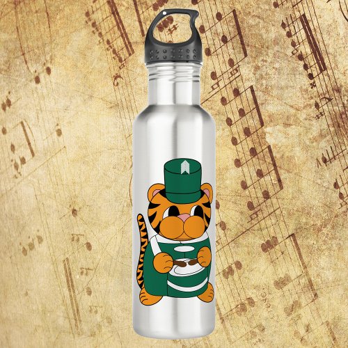 Tiger Marching Band Snare Drum Green and White Stainless Steel Water Bottle